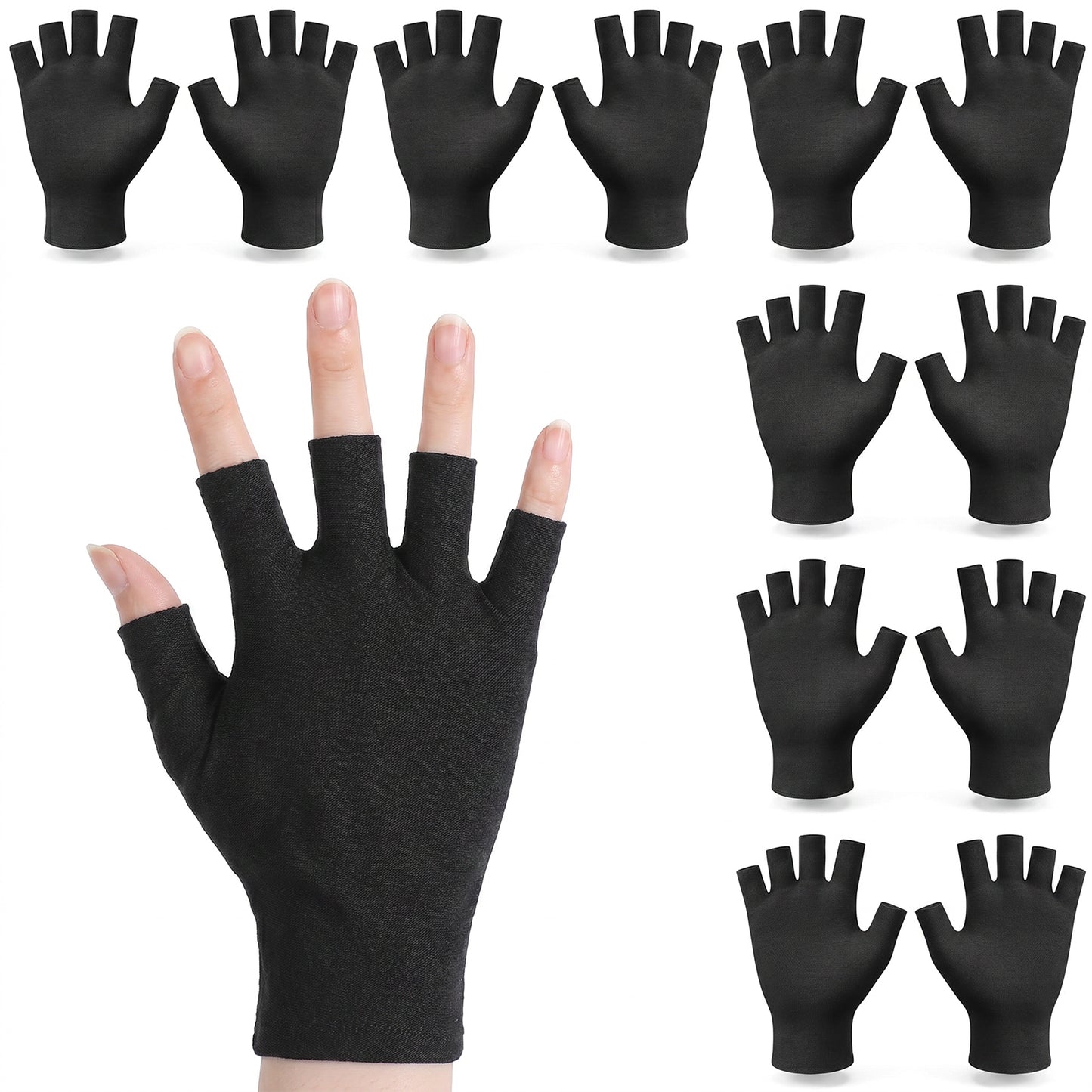 Mabor 6 Pairs Eczema Gloves, Black Fingerless Cotton Touchscreen Moisturizing Gloves for Dry Hands Sleeping, Eczema Relief, Quilting Glove for Women Men