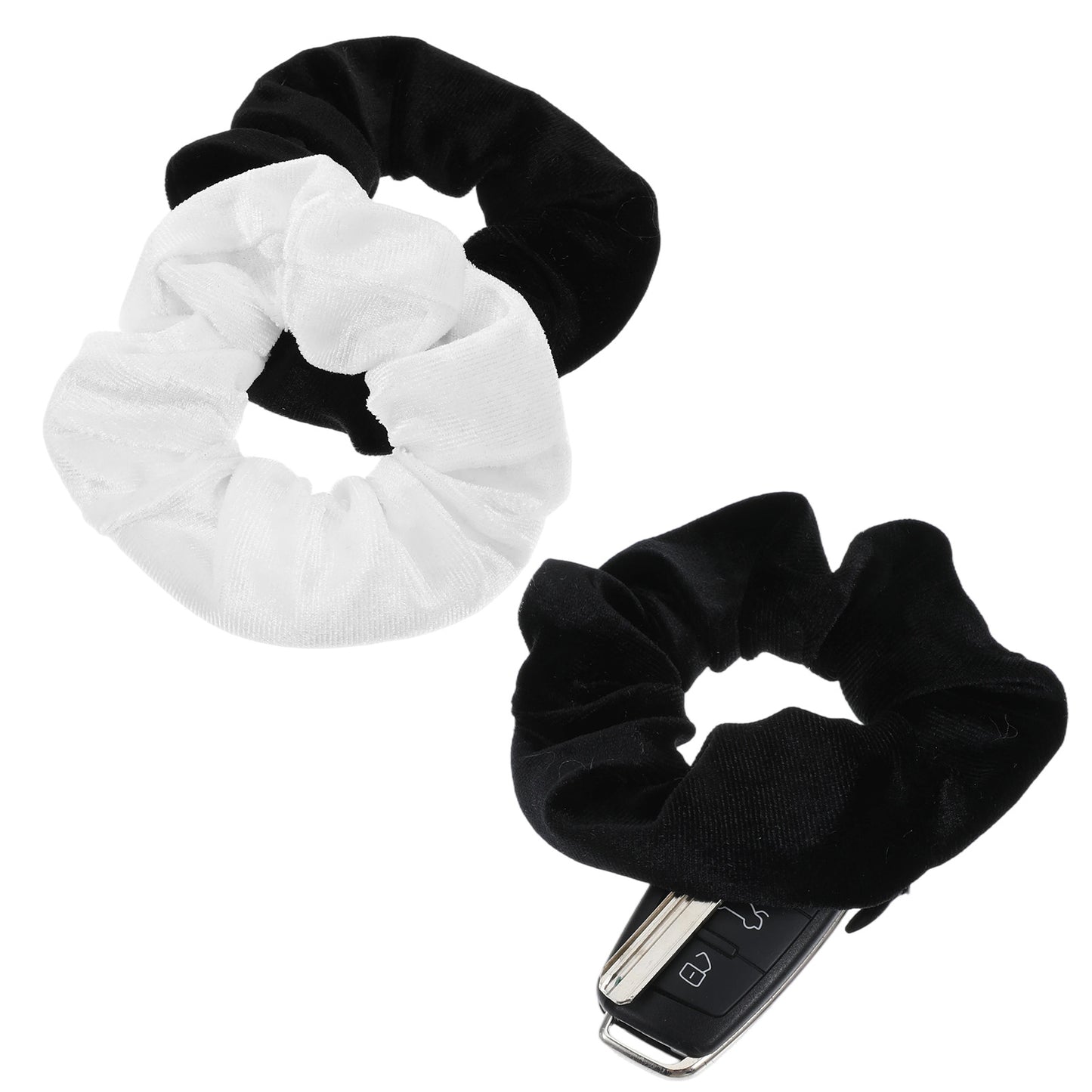 2PCS Black Satin Scrunchies with Zipper Pocket for Women, Scrunchy Ponytail Holder Stash, Hair Ties with Hidden Pocket, Frizz Free, Gentle, Stylish Hair Accessories, Secret Compartment Items