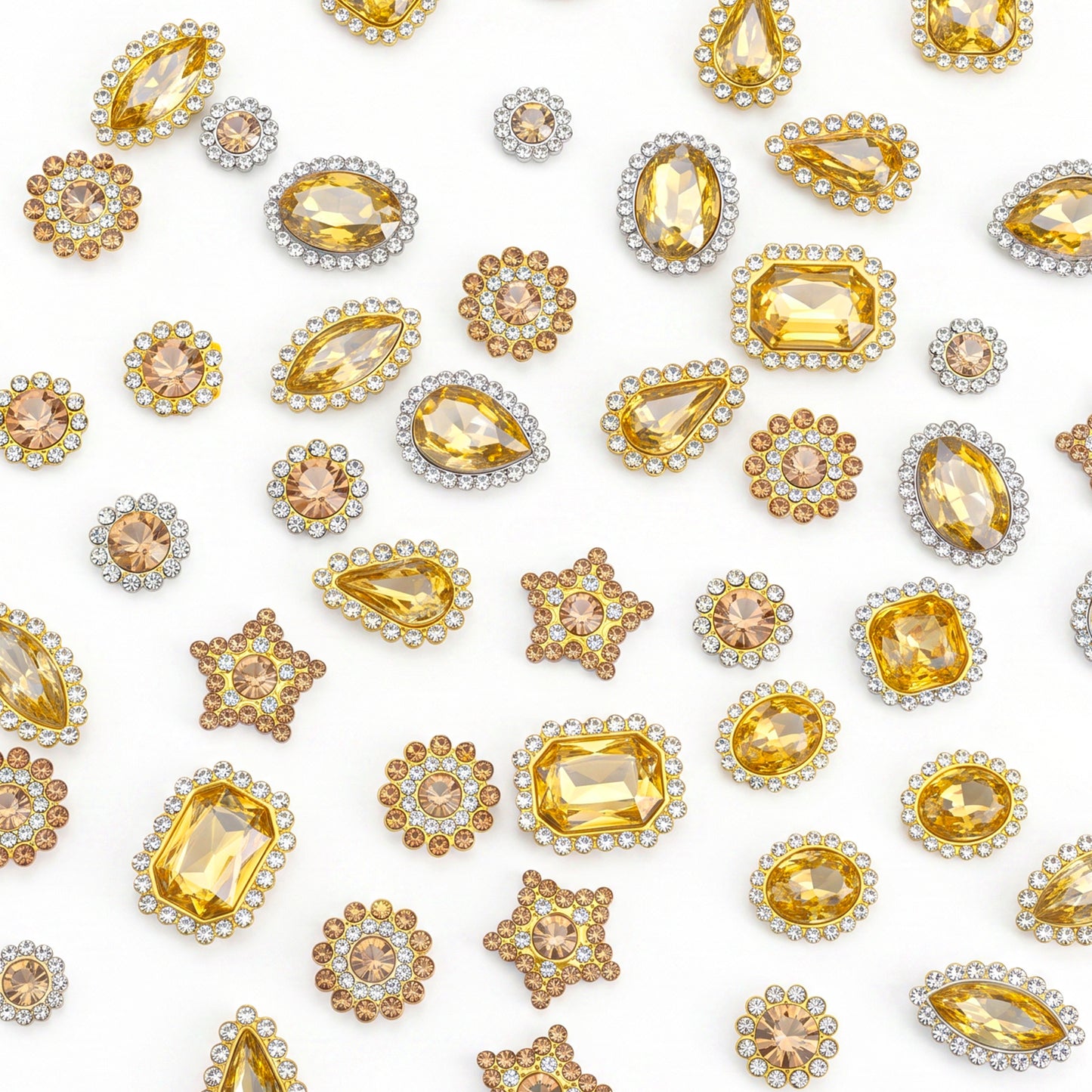 RAHHLIZS 50Pcs Sew on Rhinestones,Acrylic Glass Gold Gems with Claw, Sewing Gems for Clothes, Shoes, Dress DIY Craft Jewelry Making(Gold Base)