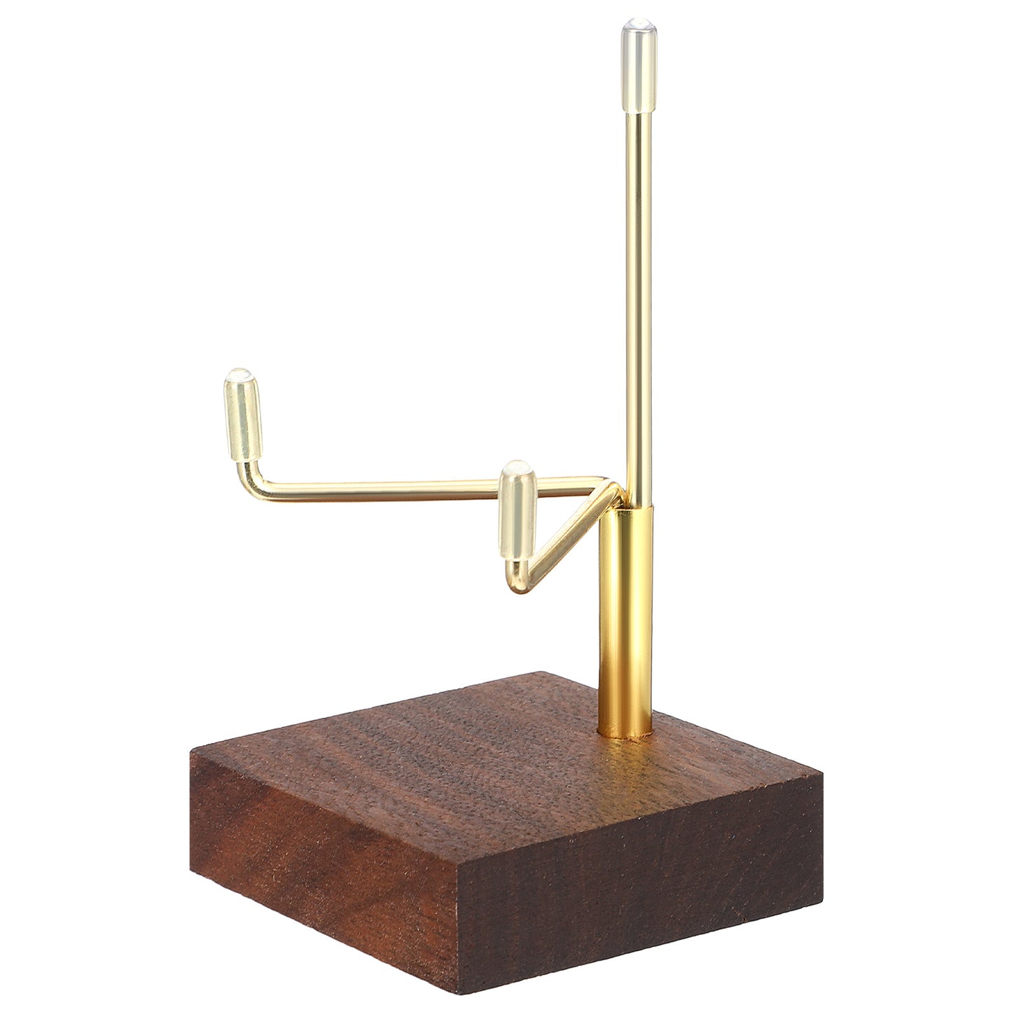 Tyqour Small Display Stand Walnut Wooden Adjustable Metal Arms Display Stand Easel Small Easel with Wood Base for Displaying Art Picture Photo Crystal 2"x2"x3.2"