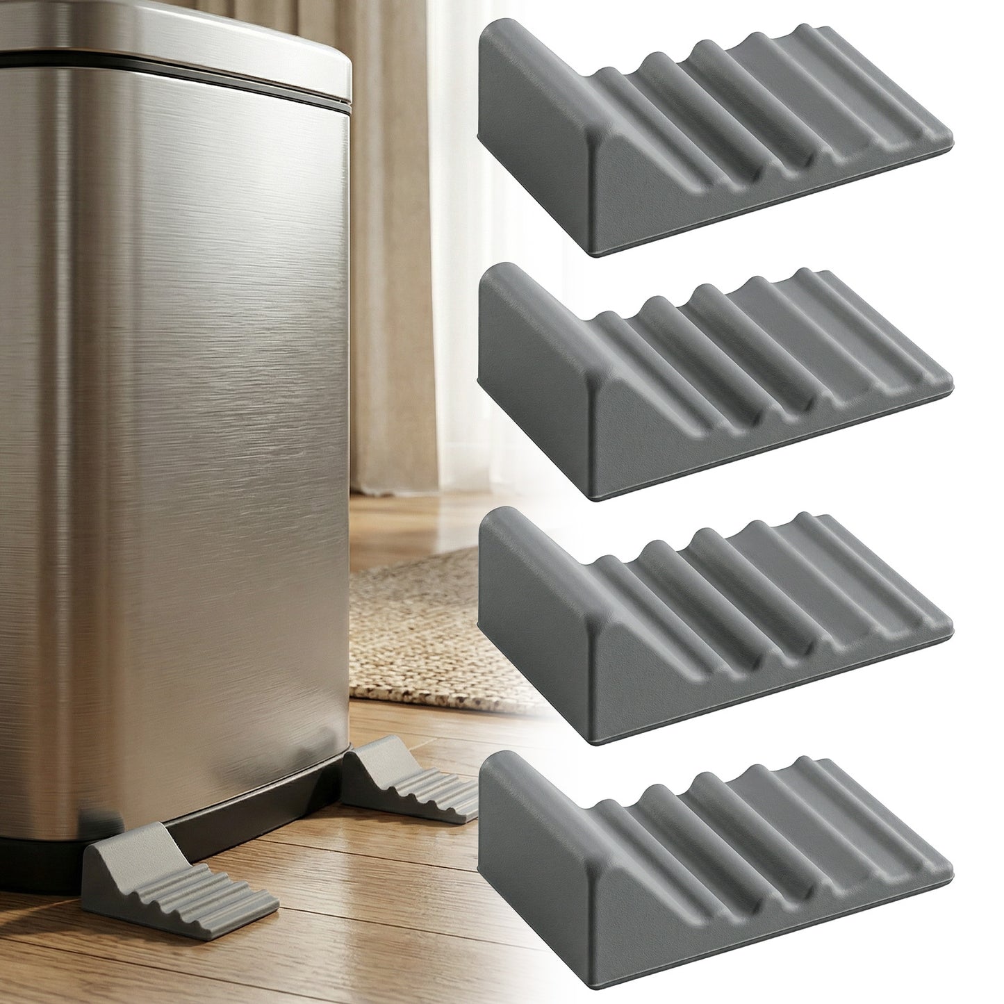 Xinjoduz 4 PCS Silicone Trash Can Bumpers, Wall Protector Behind Trash Can, No-Drill Garbage Cans Holder for Kitchen & Office, Universal TrashCan Hider Wall Protector (grey)