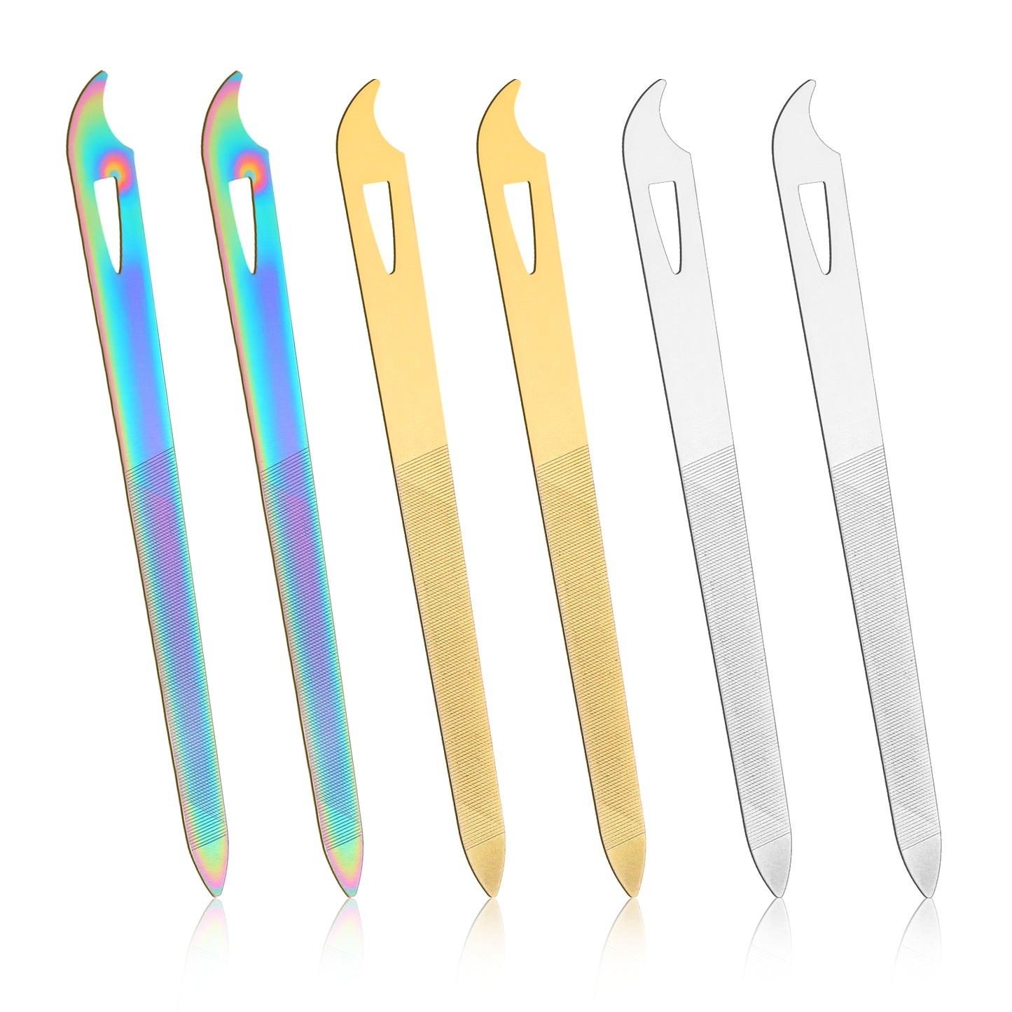 6PCS Diamond Deb Nail File 5.5" Stainless Steel Nail Files for Natural Nails, Double Sided Metal Fingernail Toenail Filer for Women, Durable and Efficient Nails Care Buffer Tool(3 Color)