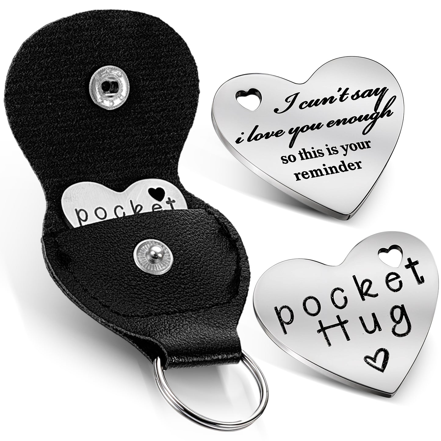 Mabor Pocket Hug Token, Long Distance Gifts Keepsake, Double Sided Pocket Hug Coin Thinking of you Gift with PU Leather Keychain Personalized Gift for Him Her