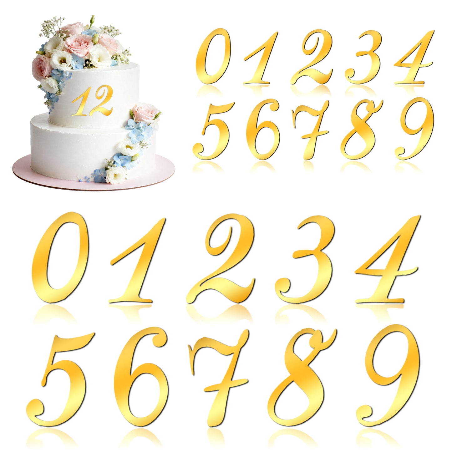 Ouligay 20 Pieces Gold Shiny Acrylic Number Cake Toppers 0-9 Numbers Happy Birthday Cake Topper Gold Acrylic Cupcake Toppers for Birthday Wedding Party Anniversary Decorations