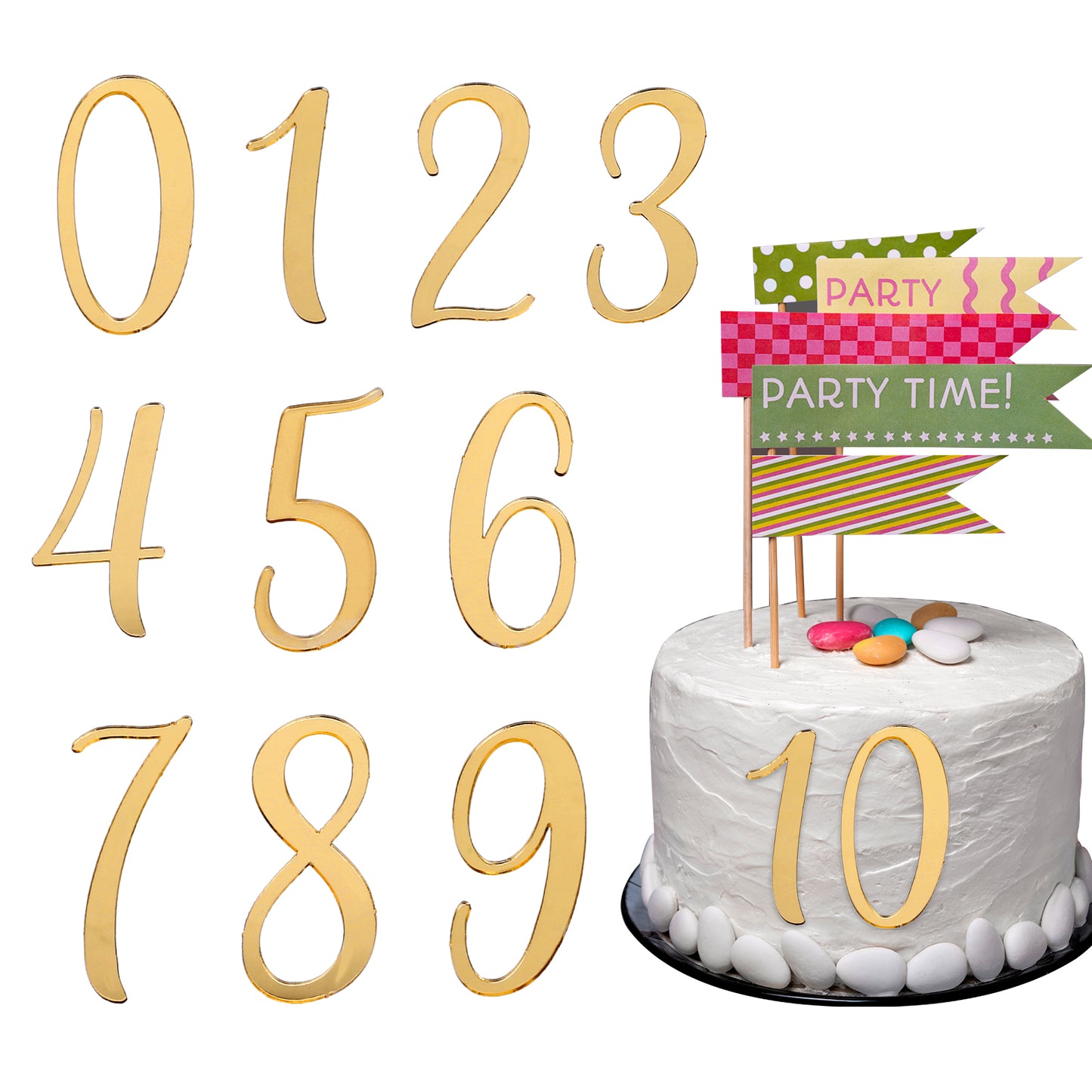 Teaaha 10 PCS Gold Happy Birthday Cake Topper Number Acrylic Cake Topper with 0-9 Numbers Mirrored Gold Picks Gold Cake Decorations for Birthday Party Wedding Anniversary(Number)