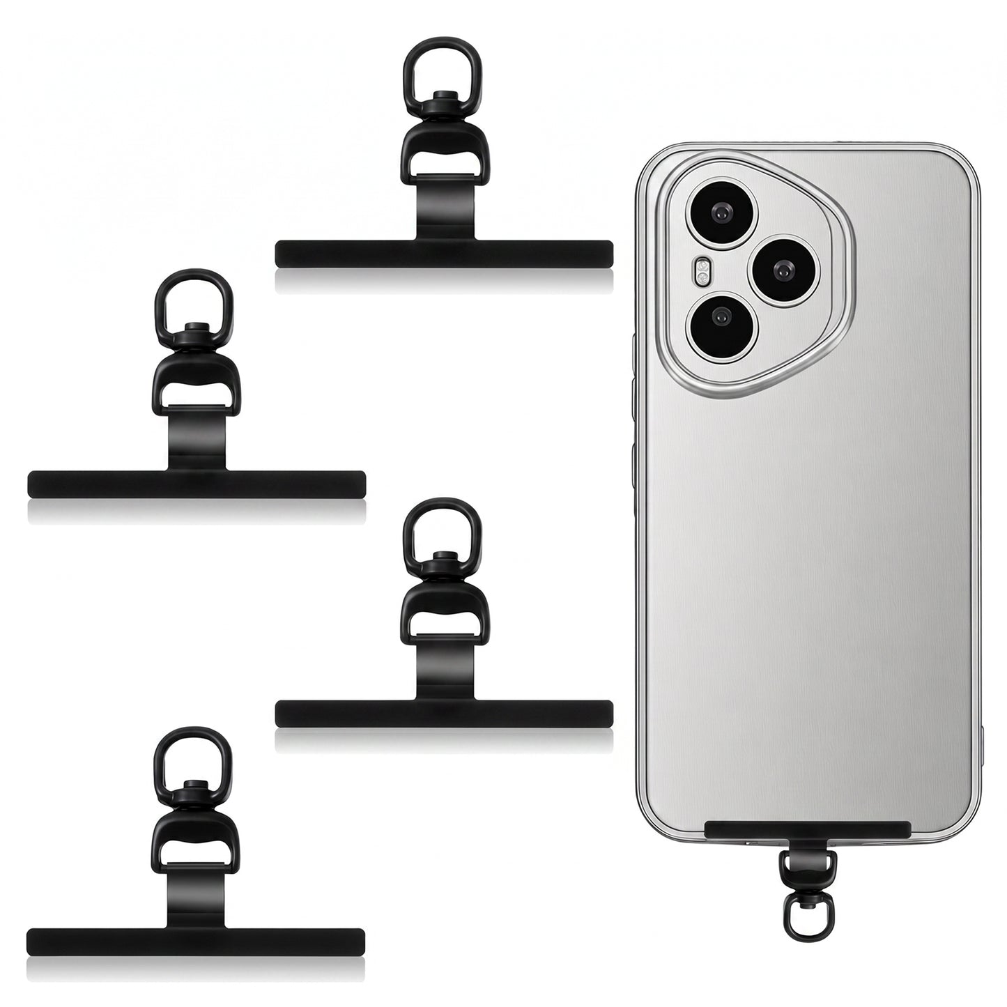 Matwsec 4 Pcs Phone Tether Tab, 360°Rotating Phone Charm Holder (Black)