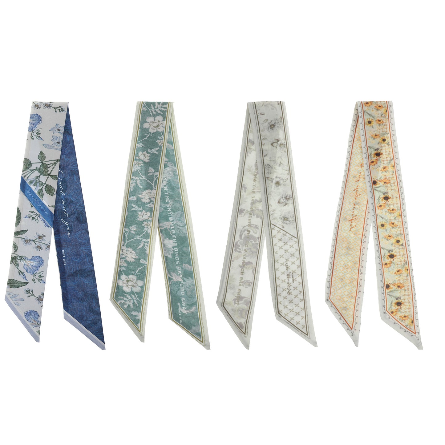 Mabor 4Pcs Floral Purse Scarf for Handbags, Skinny Satin Scarf for Women Scarves Bag Purse Handle, Boho Flower Neck Scarves Hair Ribbons Styling Accessories