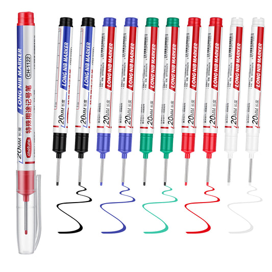 10Pcs Five Colours Long Nib Marker Pen Shimmeroo Quick Dry Waterproof Fine Tip Marker Pens Multi-purpose Deep Hole Marking Pens for Office Supplies Art Projects Woodworking