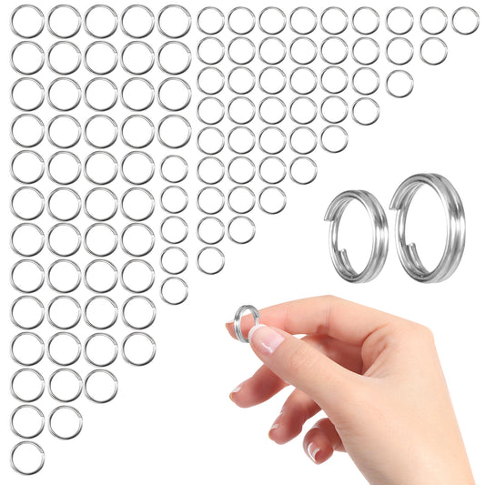 100PCS Jump Rings 0.23 & 0.31 in 2 Size Stainless Steel Double Loops Opean Split Ring Key Chain Ring Craft Supplies for Jewelry Making and Keychain Home Car Dog Tag Rings DIY