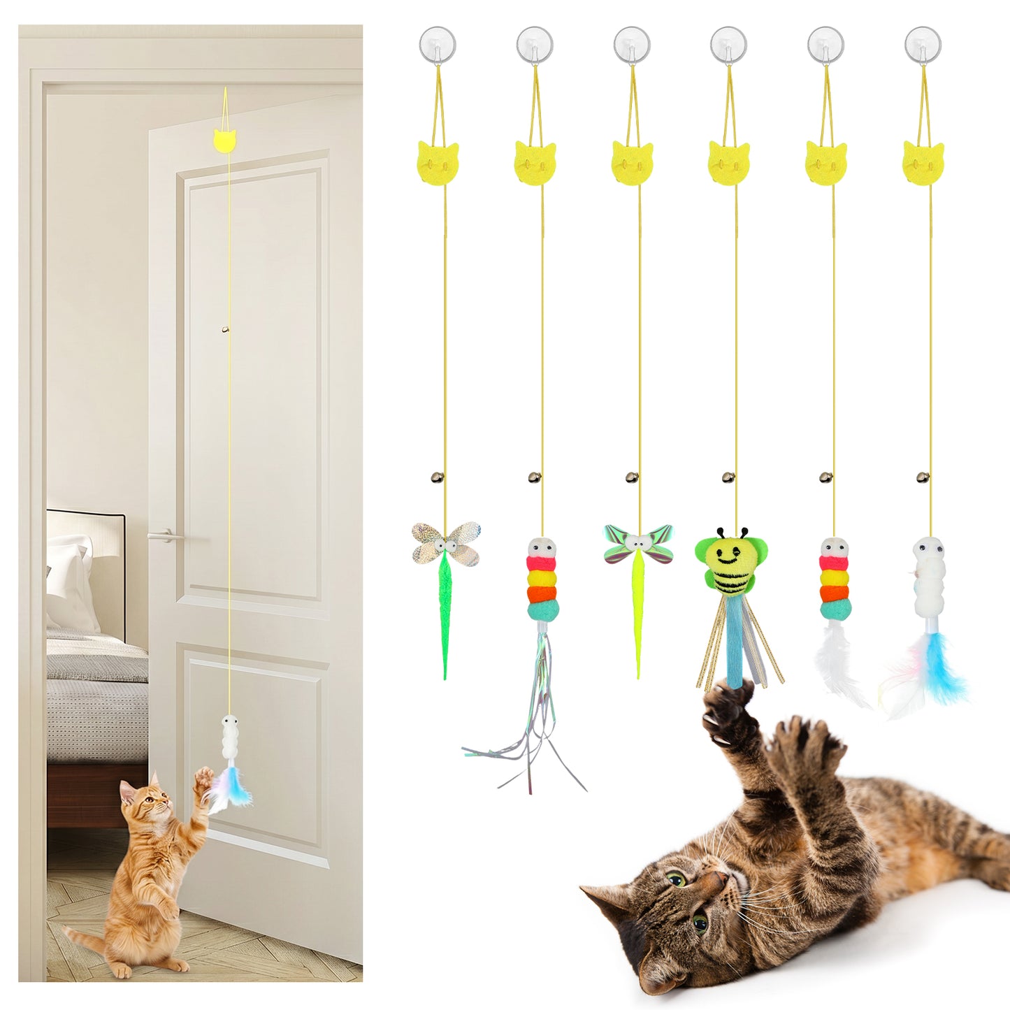 RAHHLIZS 6Pcs Cat Toys Interactive Hanging Door Kitten Self Play Toys for Indoor Play Bored Kittens and Adult Cats Cat Toy Fun Exercise Swatting Mental Physical Stimulation