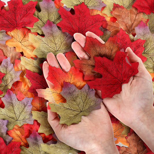 Ymapinc 200Pcs Fall Leaves Fake Maple, Artificial Autumn Leafs Decorations for Fall Wedding Photo Props Home Party Decor Thanksgiving Table Crafts (fabric Assorted Colors)
