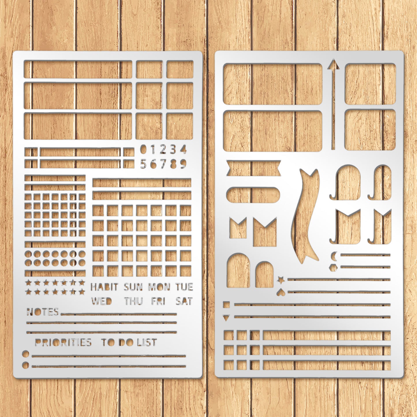 2PCS Metal Planner Stencils Rustproof Durable Reusable Journal Stencil Record Template Stainless Steel Drafting Layout Tools for Calendar Making, Drawing Lines, DIY Planning Journaling