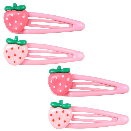 Strawberry Hair Clips, Mabor 4Pcs Pink Metal Snap Hair Clips Hair Barrettes Hair Pink Decorative Hair Clips Y2k Accessories for Girls Toddlers Kids and Teens Gifts