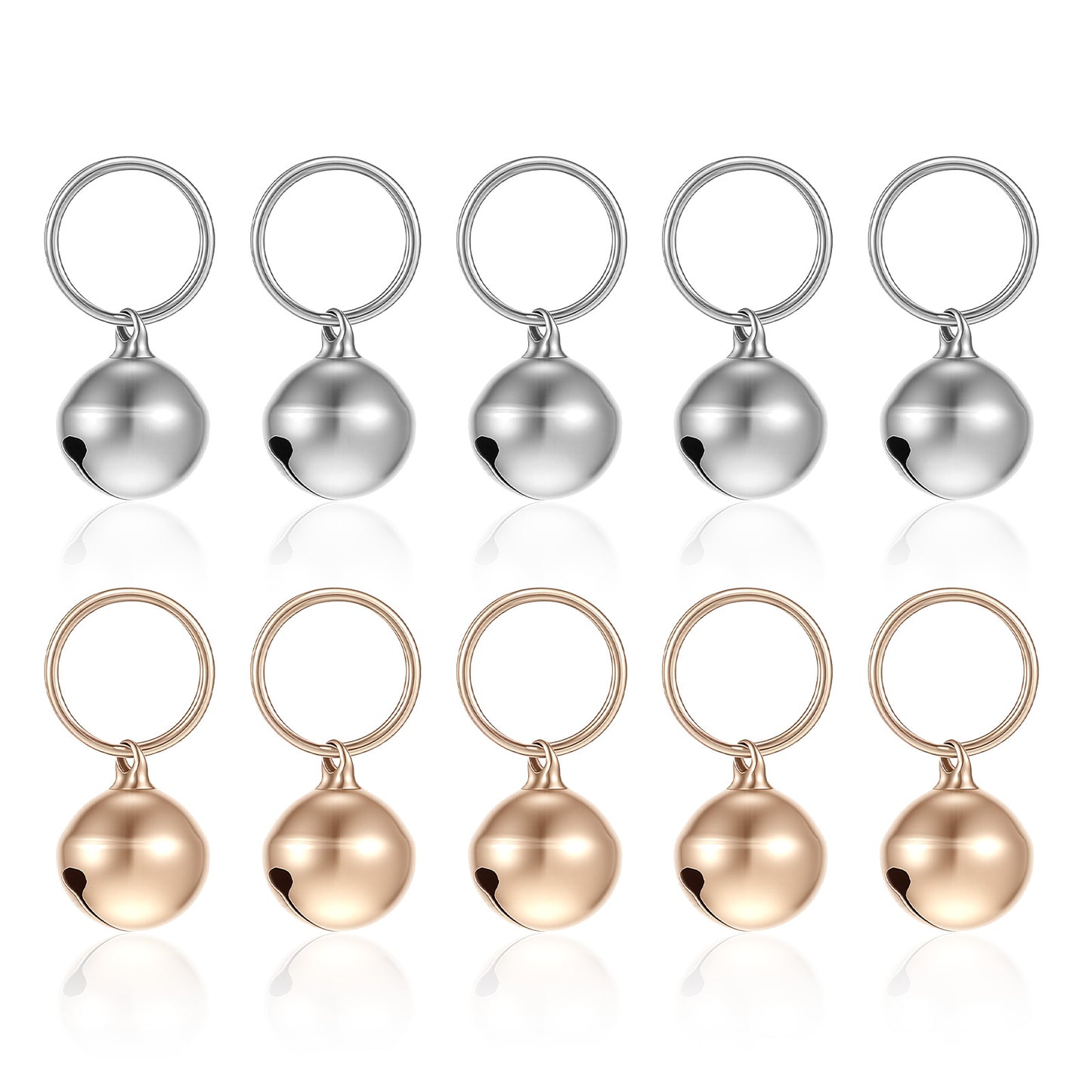 RAHHLIZS 10PCS Cat Collar Bells Pet Dog Bells Small Bell for Puppy and Kitten Metal Accessories Bell, Clear Ringing Sound (Silver, Gold)