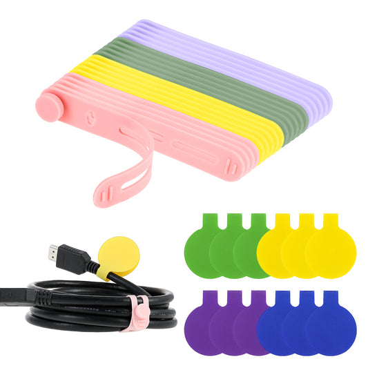 Ymapinc 32Pcs Cord Labels, Silicone Cable Ties Value Cable Management Set 20 Cable Ties+12 Cable Labels for Electronics Travel Home Office Desk Wire Organization Multicolor
