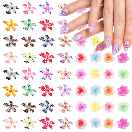 200PCS Flower Nail Charms 3D Hawaii Flowers for Nails, Colorful Acrylic Nail Art Rhinestones Hibiscus Floral Gems Jewelry Tiny Summer Flowers Nails Design for Women Manicure Supplies