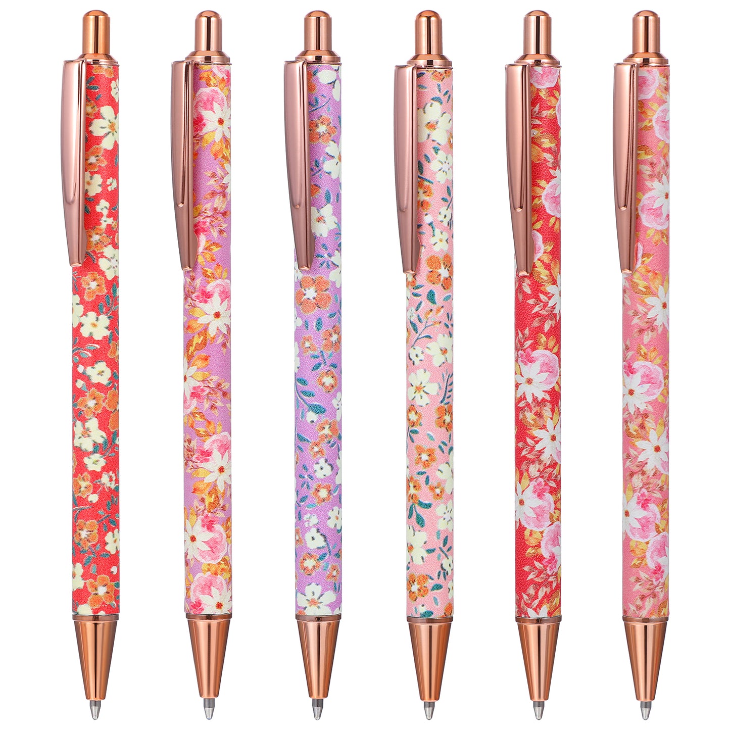 Mabor 6pcs Floral Art Ballpoint Pens Cute Fashionable Retractable Ballpoint Pen Black Ballpoint Personalized Pens Suitable for Women Colleagues Teachers Students Gifts