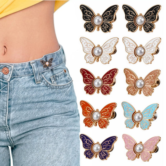 10 PCS Butterfly Waist Tightener for Pants, Adjustable Button Pins for Loose Jeans, Decorative Buckle Clips, Detachable Pant Waist Adjuster Jean Buttons Pins for Women Men