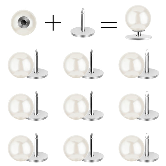Xinjoduz 10 PCS Pearl Brooch Buttons, No Sew Buttons Pearl Fixed Brooch Pins, Removable Pearl Pins for Women Shirt Dress Sweater Shawl Decorations, DIY Crafts(Beige-White, 12mm)