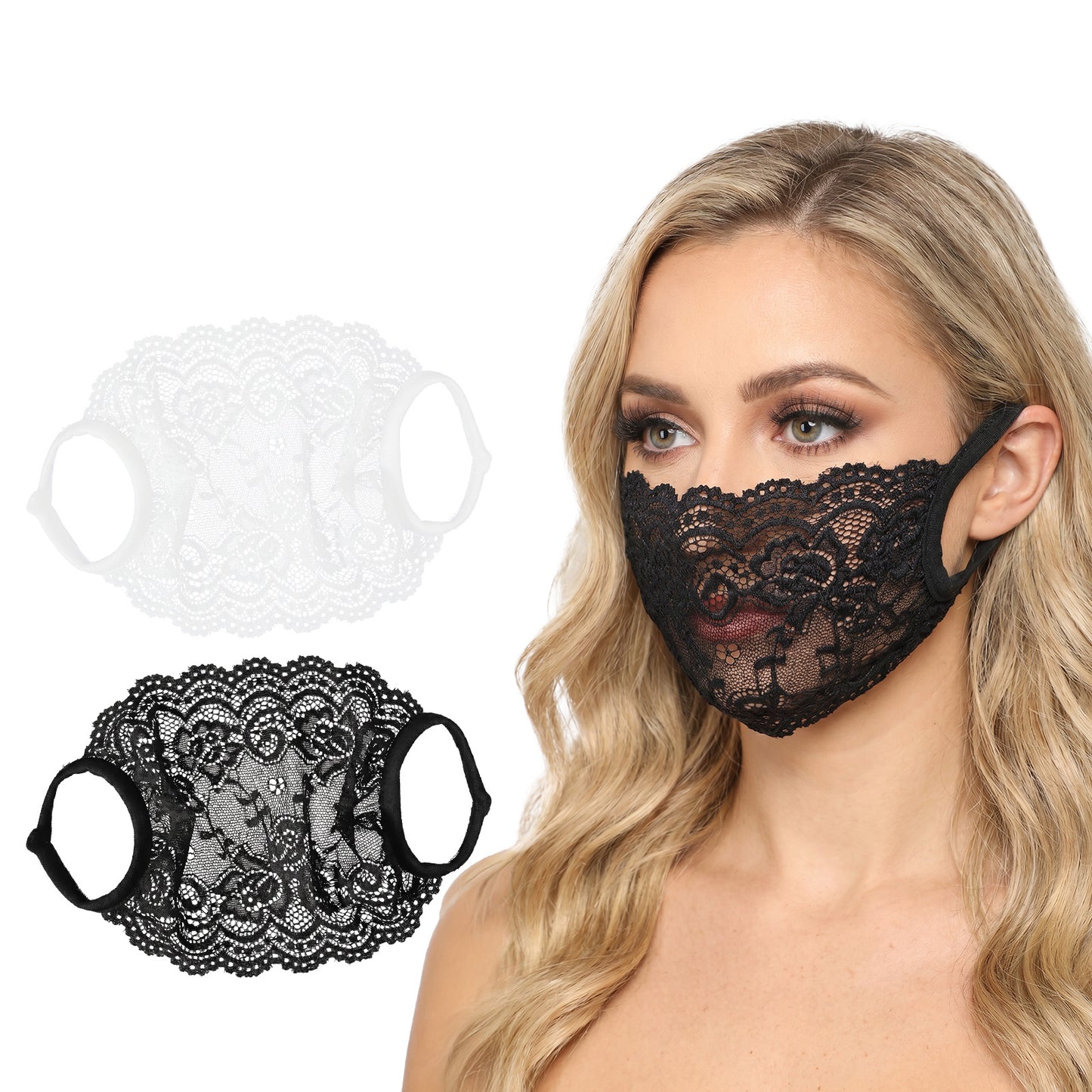 RAHHLIZS 2Pcs Single Lace Face Mask for Women Layer Lace Mesh Mask Reusable Adjustable Face Cover