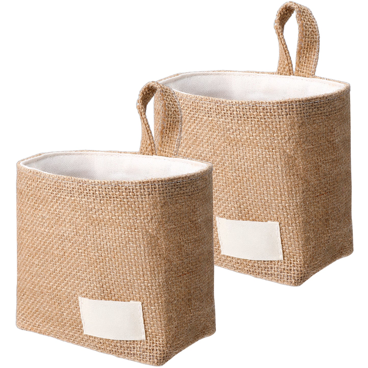 RAHHLIZS 2Pcs Small Hanging Basket Linen Hanging Storage Bags, Wall Hanging Storage Basket with Cat Print for Kitchen Bedroom Living Room