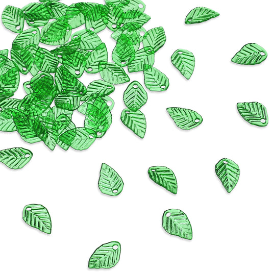 100 Pcs Green Leaf Beads for Jewelry Making Transparent Acrylic Plant Tree Leaf Charms Plastic Leaves Pendants with Hole Fit Earring Bracelet Necklace Making DIY Craft Beading Decorate Women Gifts