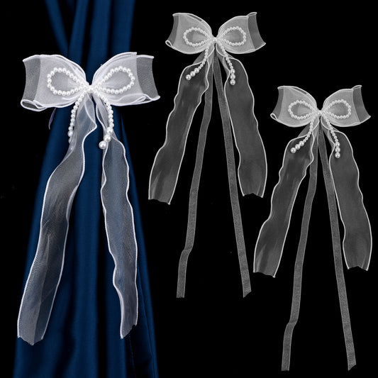 Xinjoduz 2 PCS Bow Curtain Tiebacks, Elegant Butterfly Curtain Holders Ties with Pearls, Sweet Bowknot Curtains Holdbacks for Stylish Home Offices Dining Rooms Wedding Party Decoration (Pink)