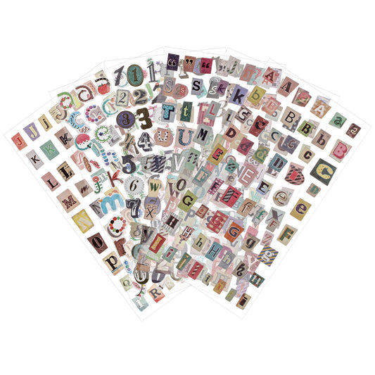 24 Sheet Vintage Scrapbook Stickers, Cute Letter and Number Stickers, Self Adhesive Scrapbooking Decals for Scrapbooks, Notebook, Classroom Decor, Door, Mailbox, Water Bottle, DIY Art Album Crafts