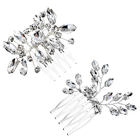 2 Pcs Rhinestone Silver Bridal Side Comb Crystal Hair Accessories For Women Elegant Silver Flower Bridal Headpieces Hair Combs For Bridesmaids And Girls