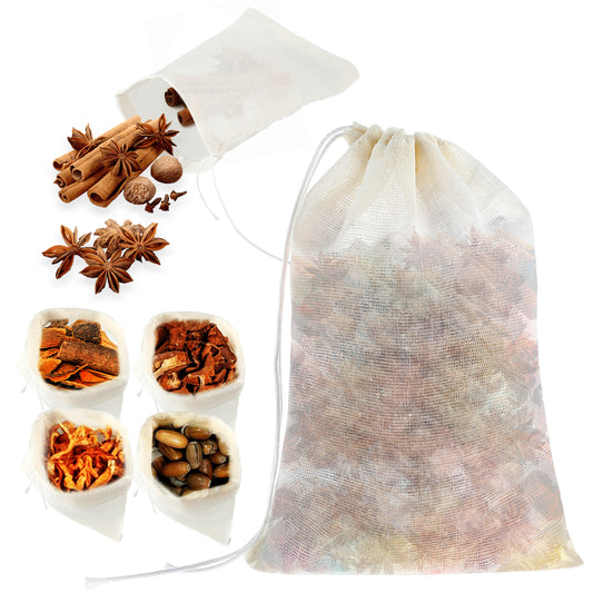 24 PCS Spice Bags for Cooking, 5.9x3.9in Fabric Drawstring Pho Soup Bag, Muslin Empty Tea Bags, Straining Reusable Filter Cheesecloth Sachet Bag for Loose Coffee Seasoning Stew Gravy Soup