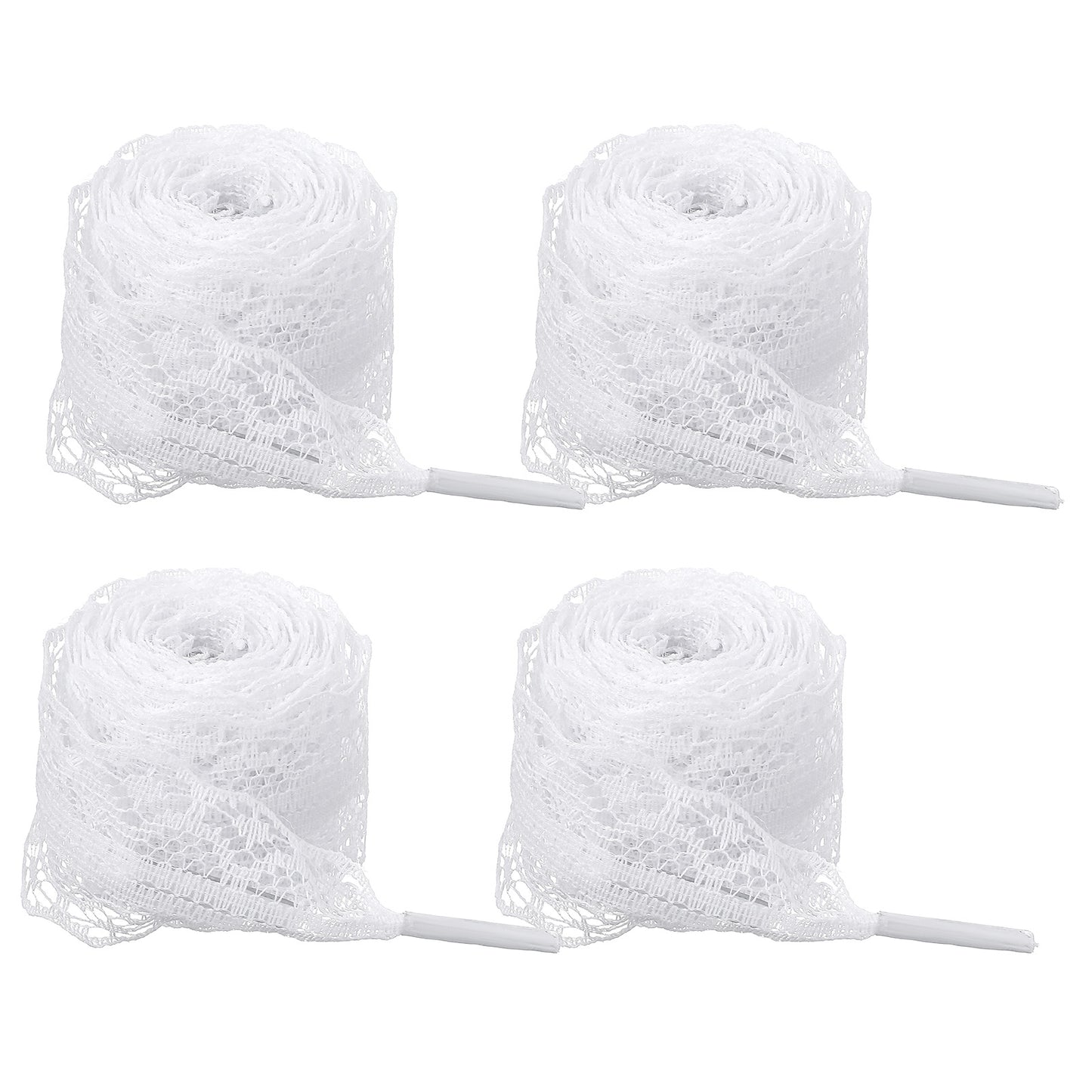 Teaaha 2 Pair 3cm Wide Lace Shoelaces Ribbon Shoe Laces for Sneakers, Fancy Hollow Flat Shoe Strings 47" Long for Women(White)