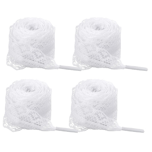 Teaaha 2 Pair 3cm Wide Lace Shoelaces Ribbon Shoe Laces for Sneakers, Fancy Hollow Flat Shoe Strings 47" Long for Women(White)