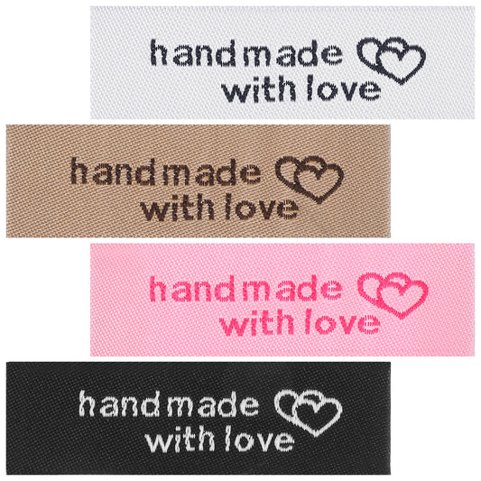160PCS Made with Love Tags for Crochet, Sewing Labels for Handmade Items, Quilt Labels Tags for Clothes, Personalized Labels for Clothes(White, Black, Brown, Pink)