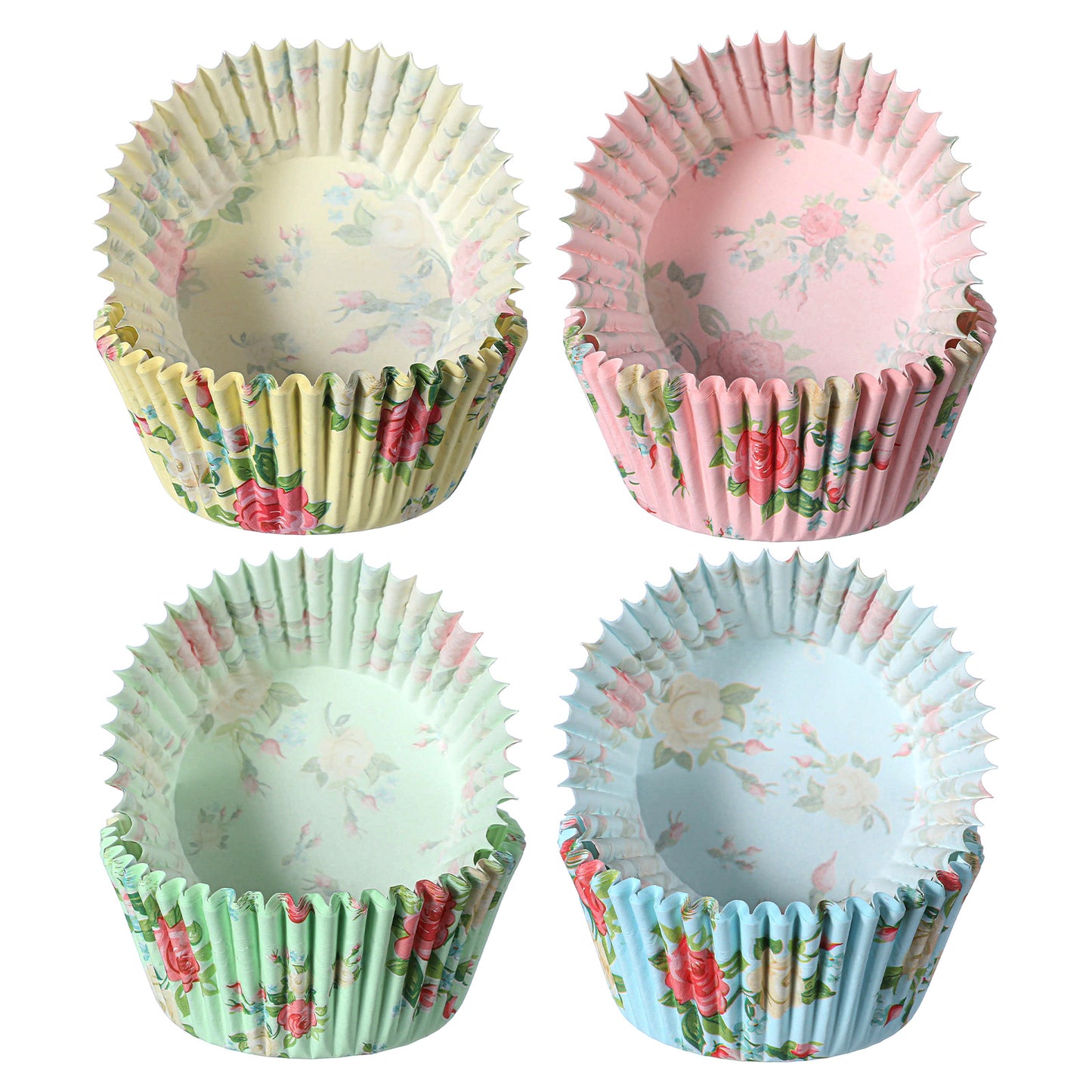100PCS Fancy Standard Floral Cupcake Liners Cute Spring Rose Flower Cupcake Wrappers Set, Food Grade Muffin Cups Paper Baking Liner in 4 Vibrant Colors for Elegant Desserts Party Celebrations