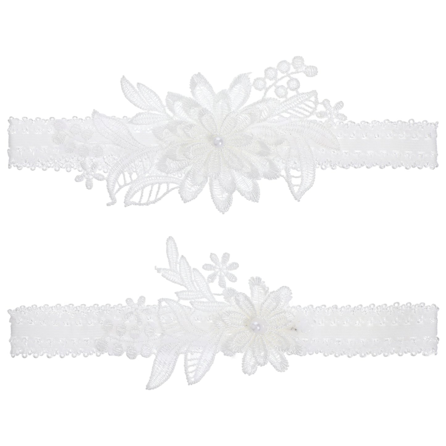 Nogeqi 2pcs Flower Garters for Bride, Pearl Wedding Garter for Bride, Lace White Garter, Elegant Legs Garters Set for Women Wedding Prom Party