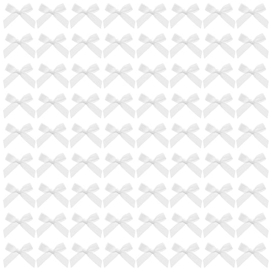 200Pcs Mini White Bows, Tiny Satin Ribbon Bows for Crafts, Mini Satin Fabric Bow Flowers, Stick on Bow for Gift Wrapping, Wedding, Christmas, Party Favors, Balloons, 1.57 x 1.57 inches