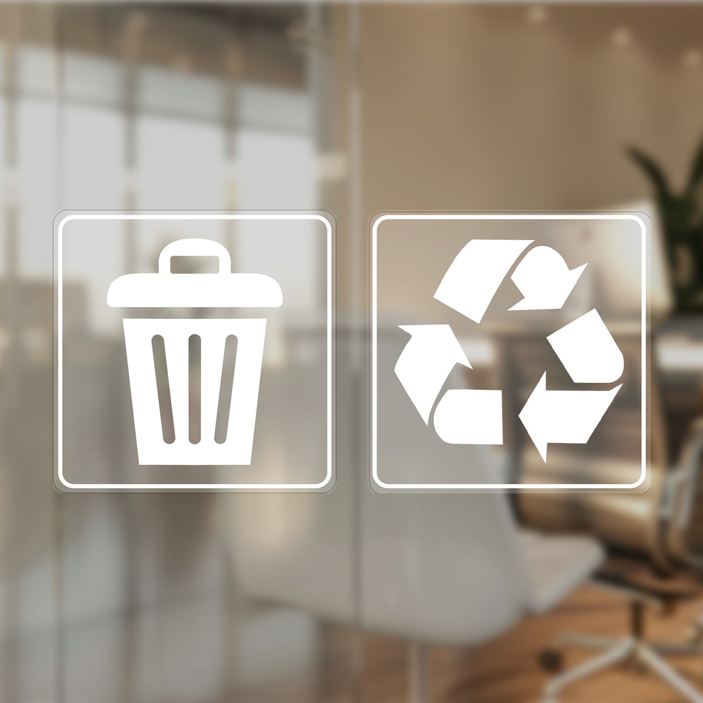 20 Pack Recycle and Trash Clear Stickers, 3×3 Inches Weatherproof Self Adhesive Waste Sign Transparent Trash Can Labels Stickers for Bins Home Kitchen Office Business