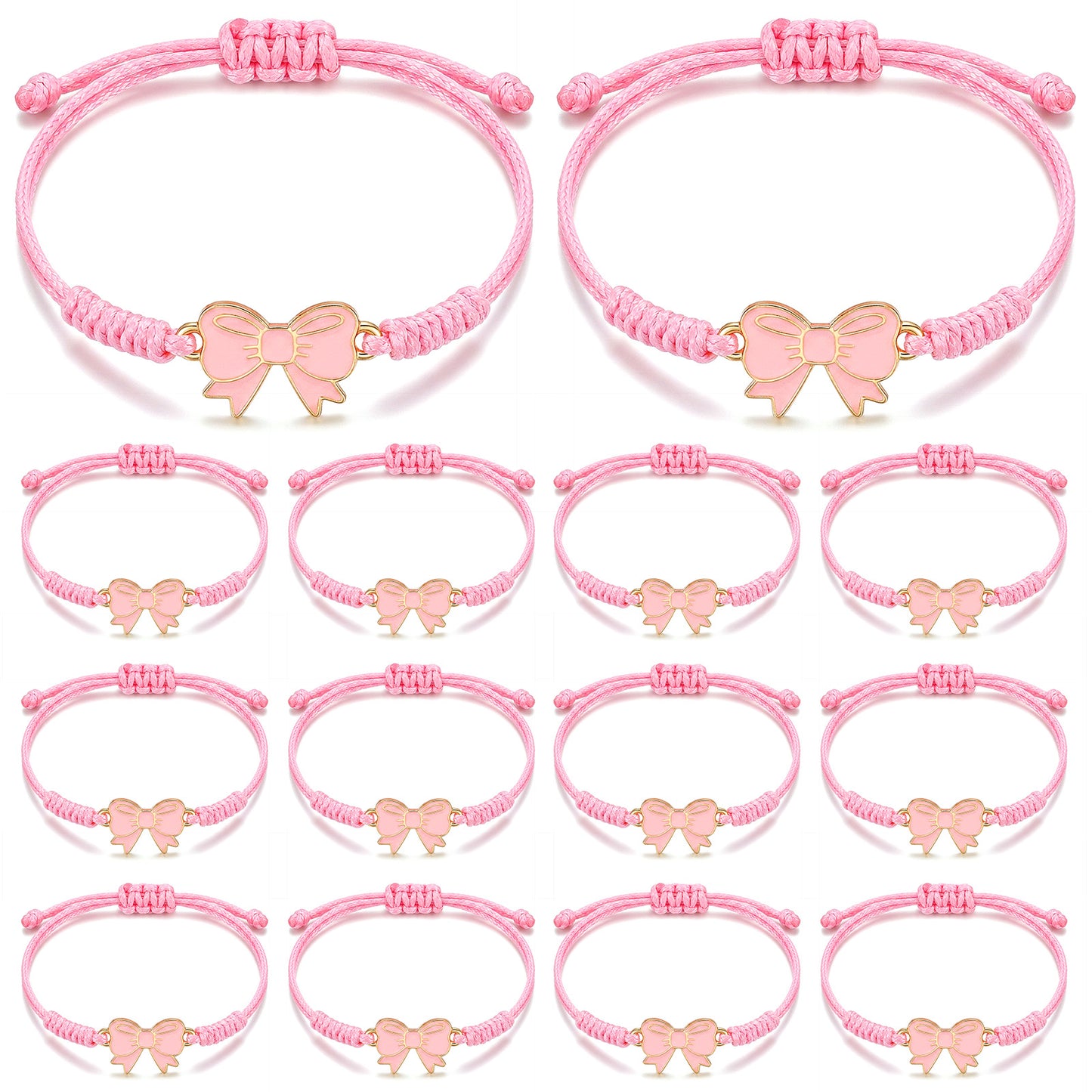 RAHHLIZS 12PCS Coquette Bow Braided String Bracelets Adjustable Friendship Cheer Bracelets Bulk, Bow Bracelet Gifts for Women, Cheerleaders, Dance Team, Birthday Party Favors
