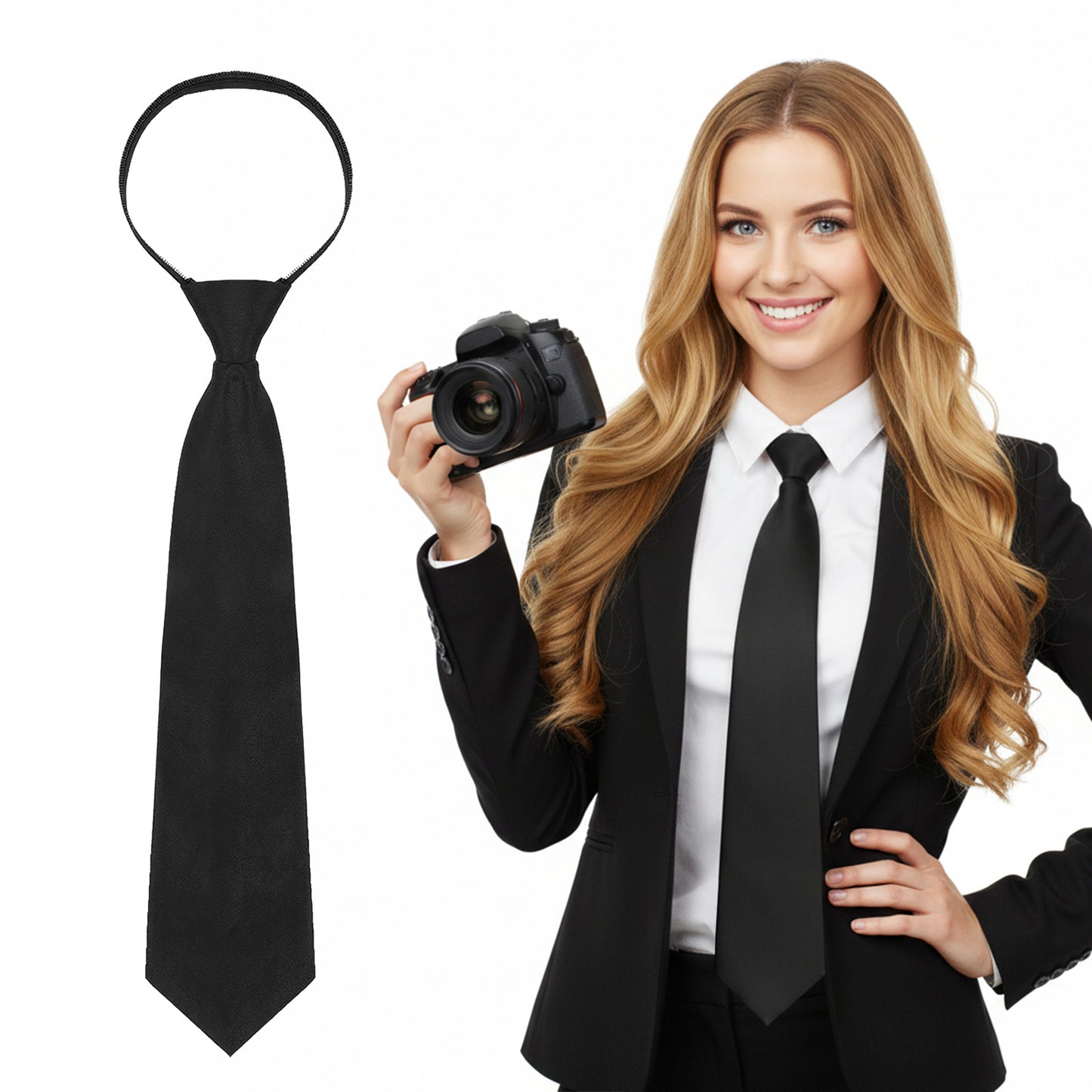 Matwsec Black Tie for Women 19" Pre-Tied Ties for Women Neck Ties Accessory School Business Wedding Cosplay Necktie