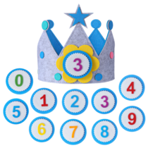 Matwsec 1 Felt Birthday Crown Hat with Replaceable 0-9 Numbers, Toddler Birthday Crown, 3D Stickers Felt Fabric Party Hat, Blue (22.4 X 7.5 In)