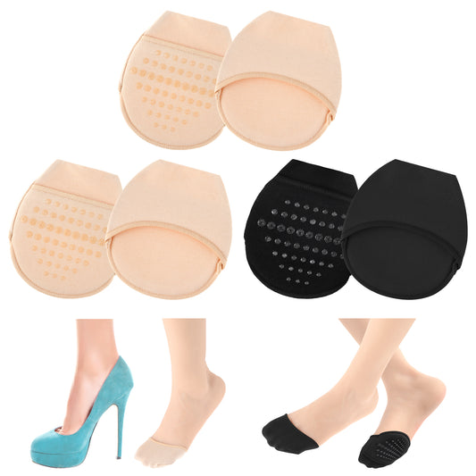 Ymapinc 3 Pairs Women's Ball of Foot Cushion Socks Toe Cover with Padding Toe Topper Liner Socks No Show Half Socks with Sponge Cushion (Beige and Black)
