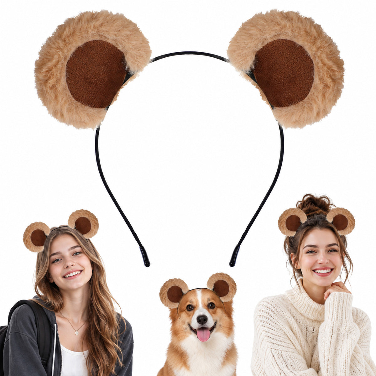 Ouligay Bear Ears Headband, Cute Movable Plush Hairband