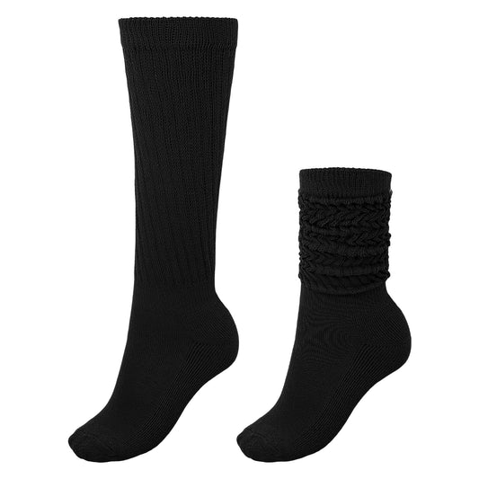 Xindojuz 1 Pair Red Knee High Socks, 7.1"/18cm Long Slouch Slouchy Scrunch Socks for Women Girls(Black,Black)