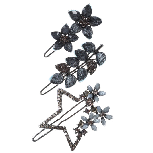 3 PCS Vintage Rhinestone Hair Clips Decorative Barrettes Ink-Blue Crystal Clips Fancy Hairs Barrettes for Women Decorative Wedding Engagement Prom Valentines Hair Accessories for Women