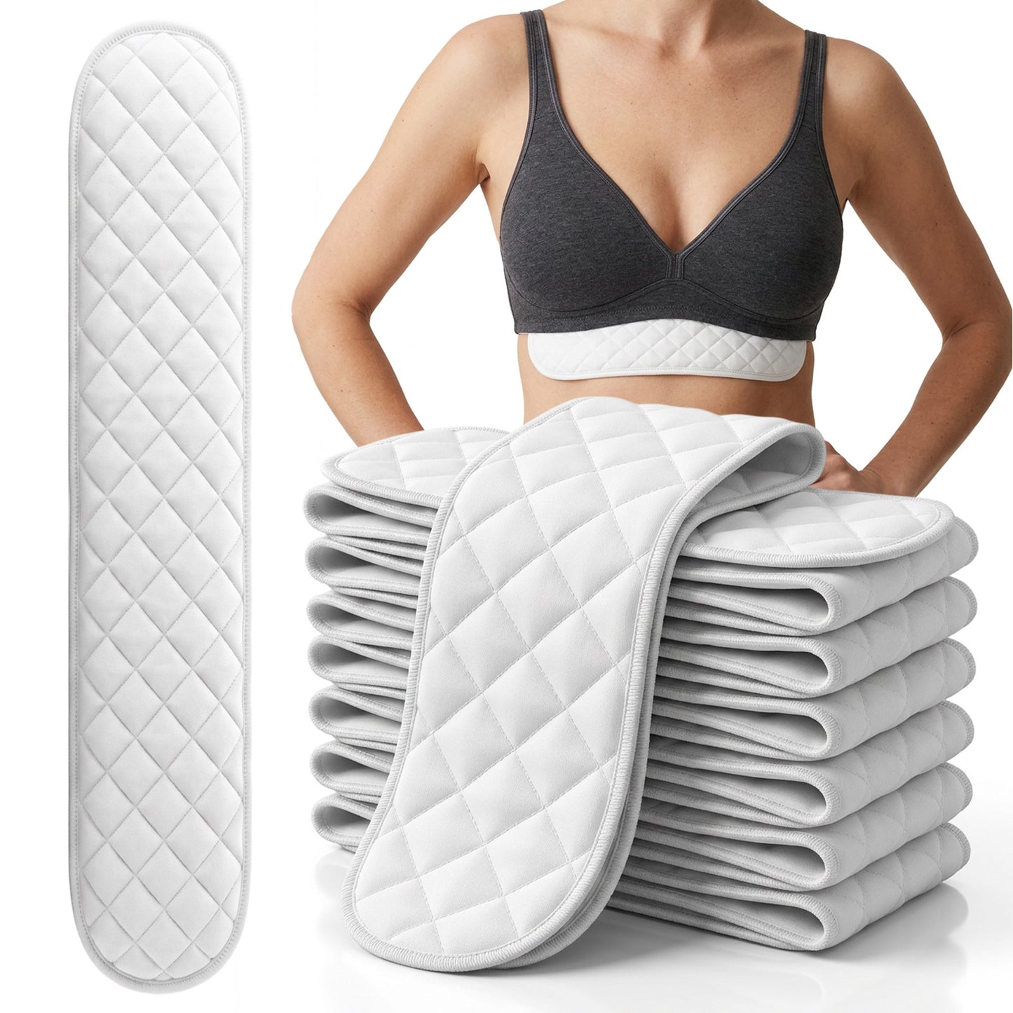 Sorcristy 10 Pcs Cotton Bra Liners for Sweating 3 Layer Washable Sweat Liner Tummy Rash Under Boobage Sweat Pads Bras Breast Women Inserts to Absorb Breasts Absorbent Plus Size Reusable White