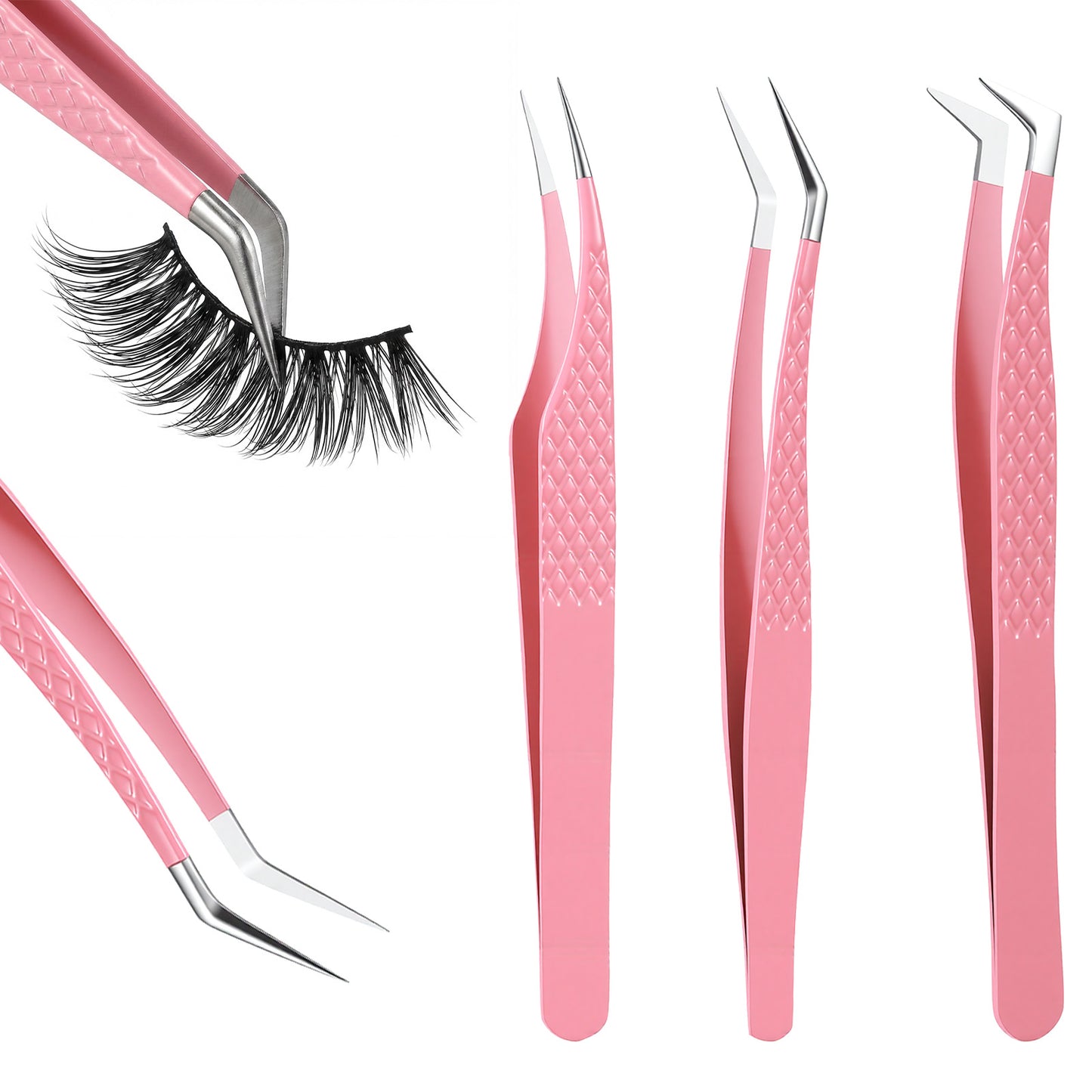 3Pcs Eyelash Extension Tweezers Fiber Tip Lash Tweezers Eye Lash Tweezer for Eyelash Clusters Extensions Lifting for Volume & Classic Lashes