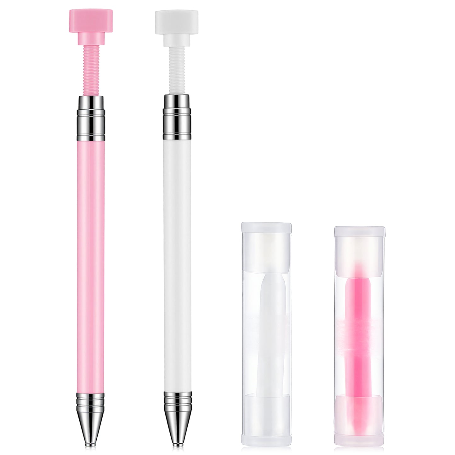Mabor 2 Sets Diamond Dot Pen, Diamond Art Pens Tools, Refillable Wax Pen with Wax Refills, Rhinestone Pickup Tool for Nail Design and Art Dotting Painting Accessories, Pink&White