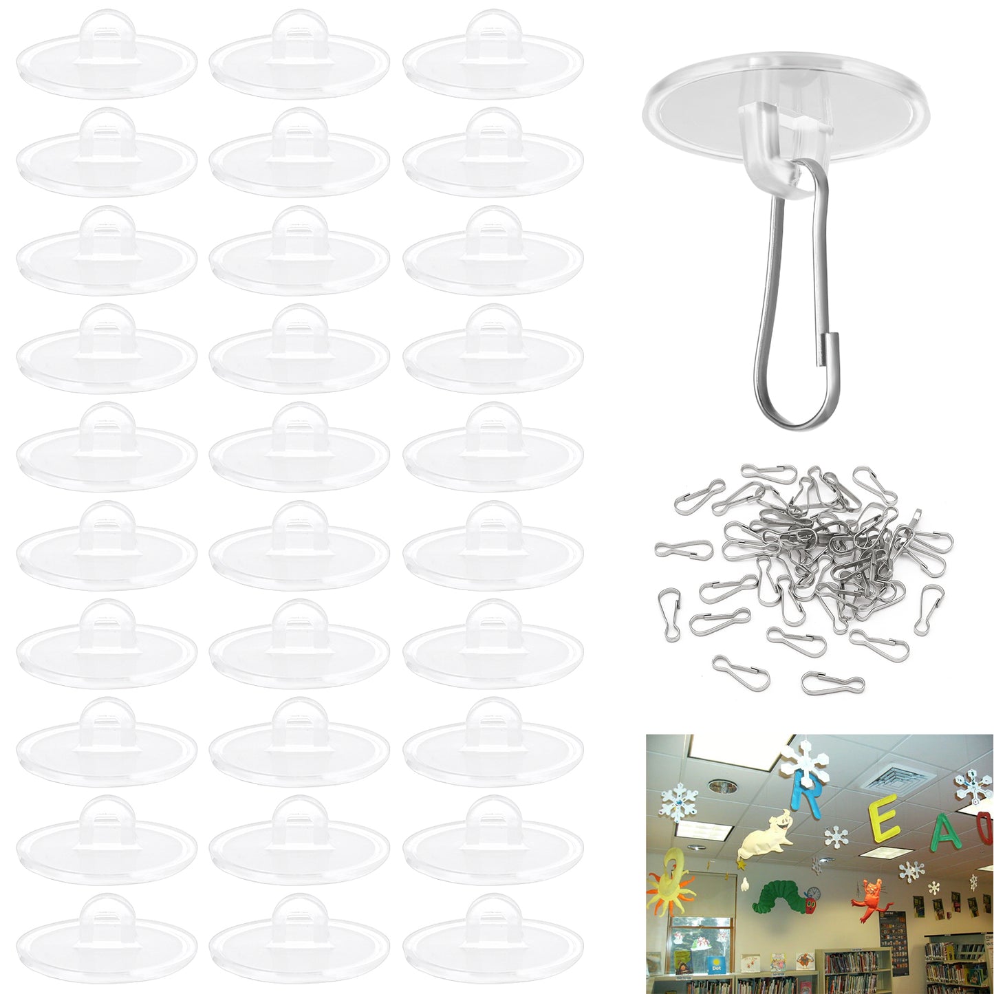 Tyqour 30Pcs Self Adhesive Ceiling Hooks for Hanging Drop Ceiling Hooks Ceiling Discs Removable Wall Hook Hanger Round Suction Cup for Wedding Birthday Party Christams Decorations(3cm)