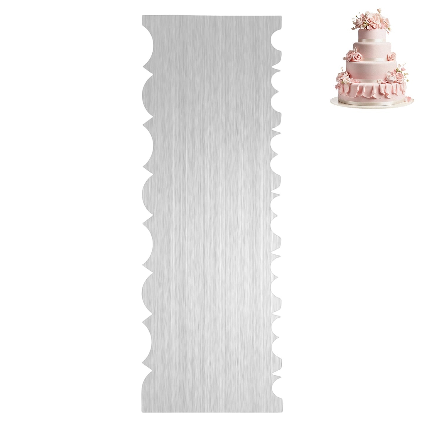 Ymapinc 8.66 * 3.07 Inch Metal Cake Scraper,Cake Decorating Tools with Jagged Edge Stainless Steel Frosting Comb for Buttercream Mousse Icing Pastry Scraper Essential Baking Tools