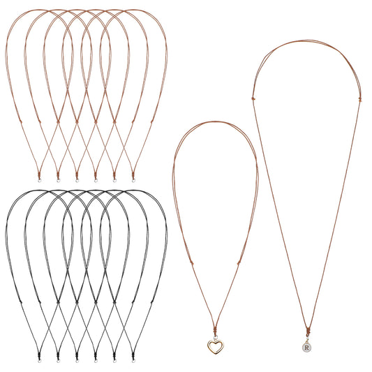 12 Pcs Adjustable Cord Necklace Rope Necklace for Men Adjustable Knotted Handmade Craft Choker with Metal Ring for Hanging Pendants Women Gifts Black Brown 23.62 Inches Polyester Fiber